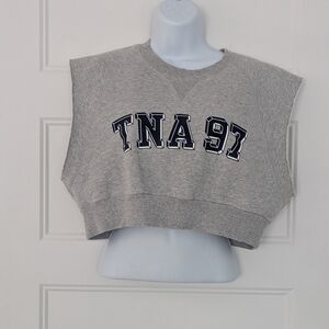TNA COZY Aritzia Chill Malibu 97 Cropped Sweatshirt Grey Varsity Graphic Size L